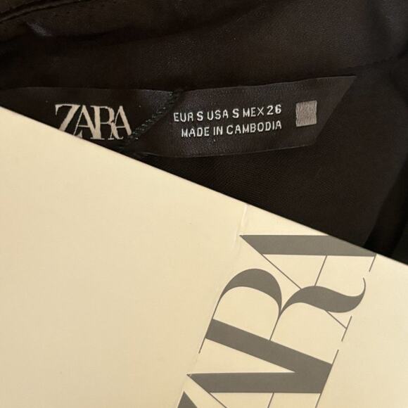 NWT ZARA Rhinestone Button Satin Mini Shirt Dress in Black SZ S - Picture 9 of 12